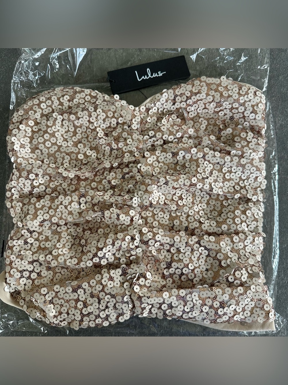 Lulus Rose Gold Sequin Strapless Crop Top NWT Sparkly Party Glam - Picture 3 of 9